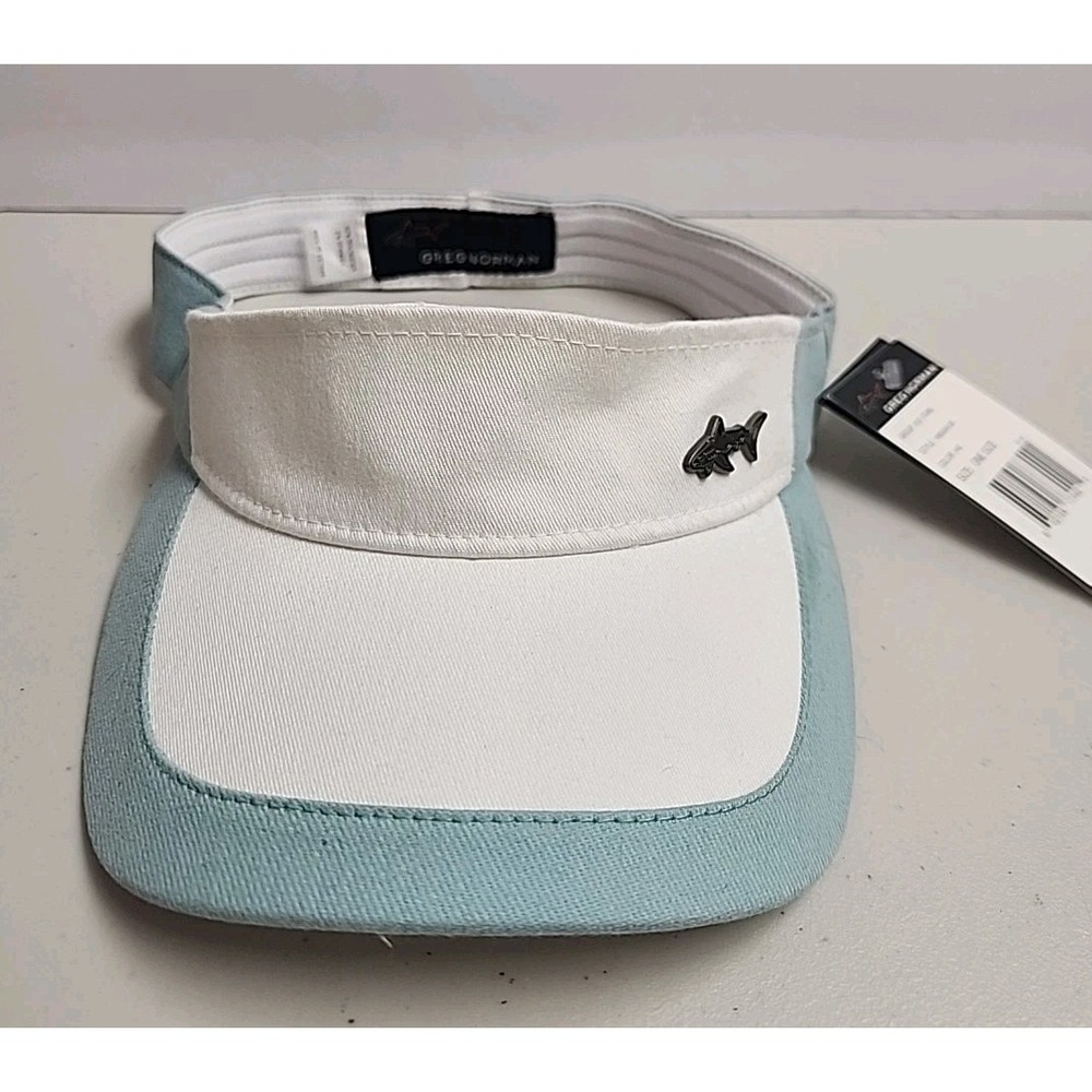 Vintage Greg Norman Ladies Golf Play Dry Sun Visor White/Light Blue Preppy Money